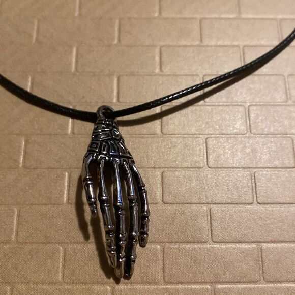 Creepy, Oversized Skeleton Hand Pendant, w/ Black Wax Cord Necklace - Picture 12 of 16